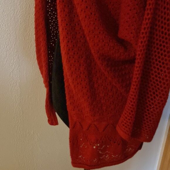 Lucky brand Red knit cardigan with open weave design - Picture 6 of 9